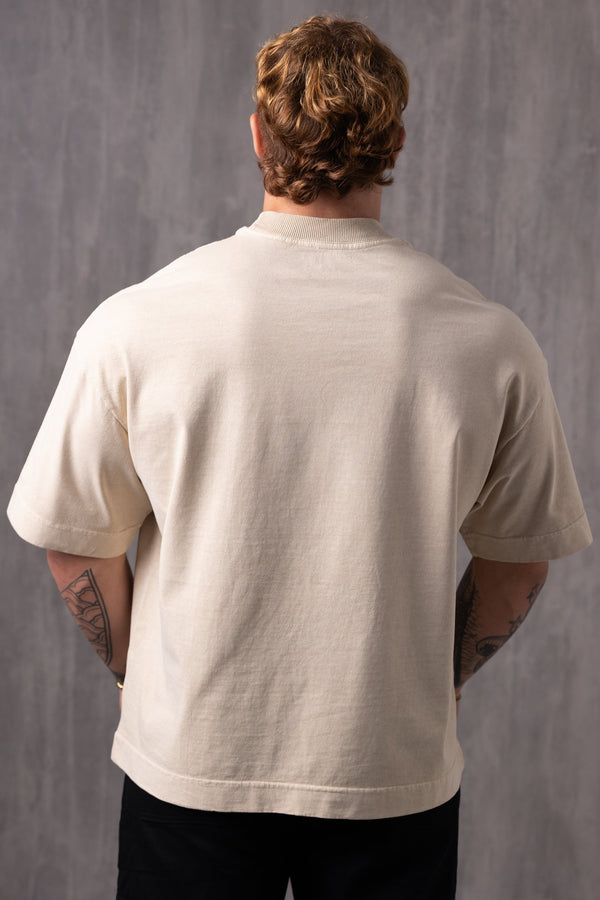 Camiseta Boxy Oversized Rosas - Bege