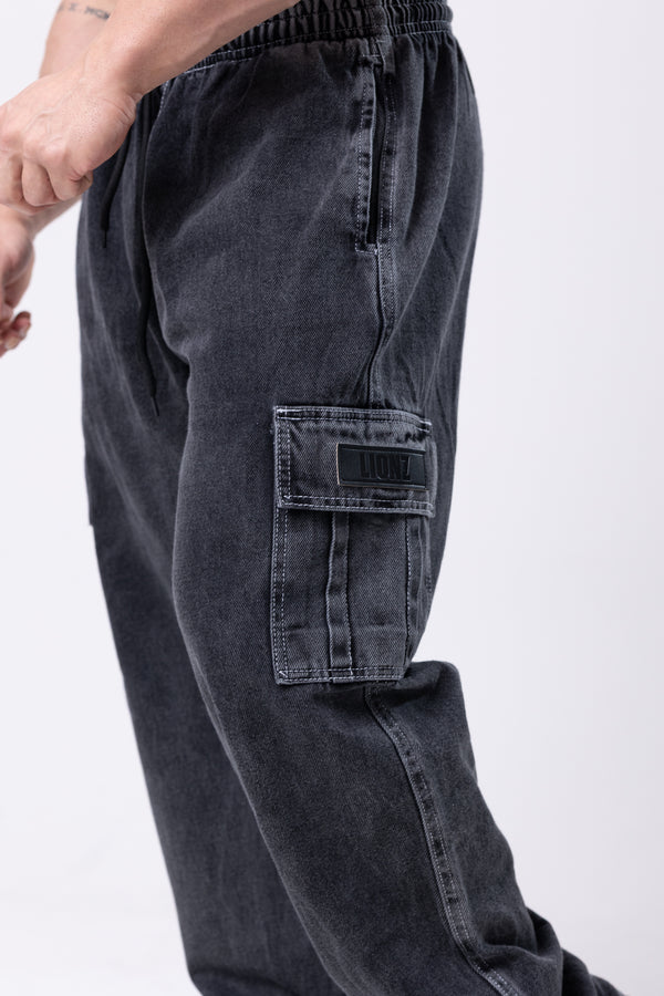 Calça Cargo Jeans - Lionz - Preta Marmorizada