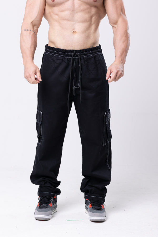 Calça Cargo Sarja - Lionz - Preta Contraste