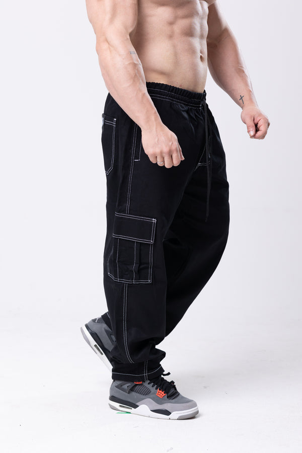 Calça Cargo Sarja - Lionz - Preta Contraste