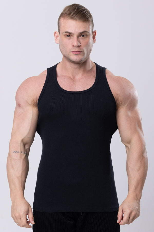 Regata Canelada Lisa - Preta