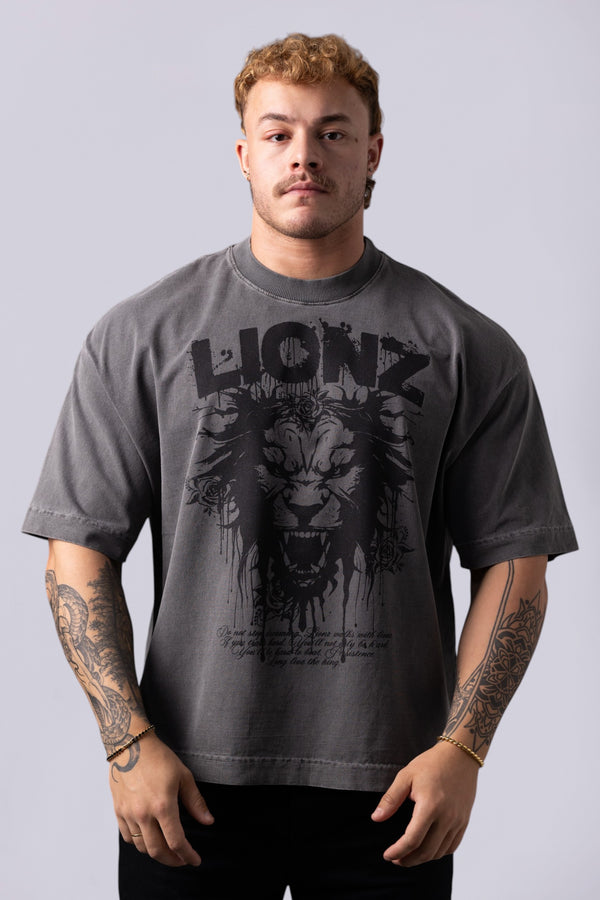 Camiseta Boxy Oversized Rosas - Chumbo